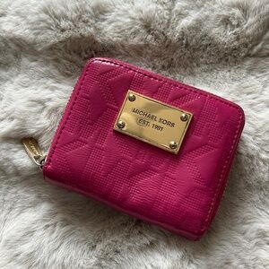 Michael Kors MK Pink Patent Leather Zip Around Wallet